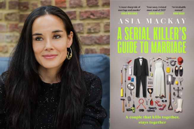 Photo of Asia Mackay alongside book cover image of A Serial Killer's Guide to Marriage