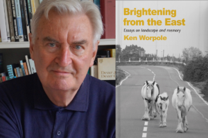 Photo of Ken Worpole next to book cover image of Brightening from the East