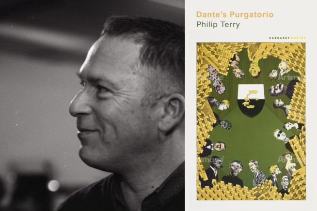 Photo of Philip Terry alongside image of book cover of Dantes Purgatorio
